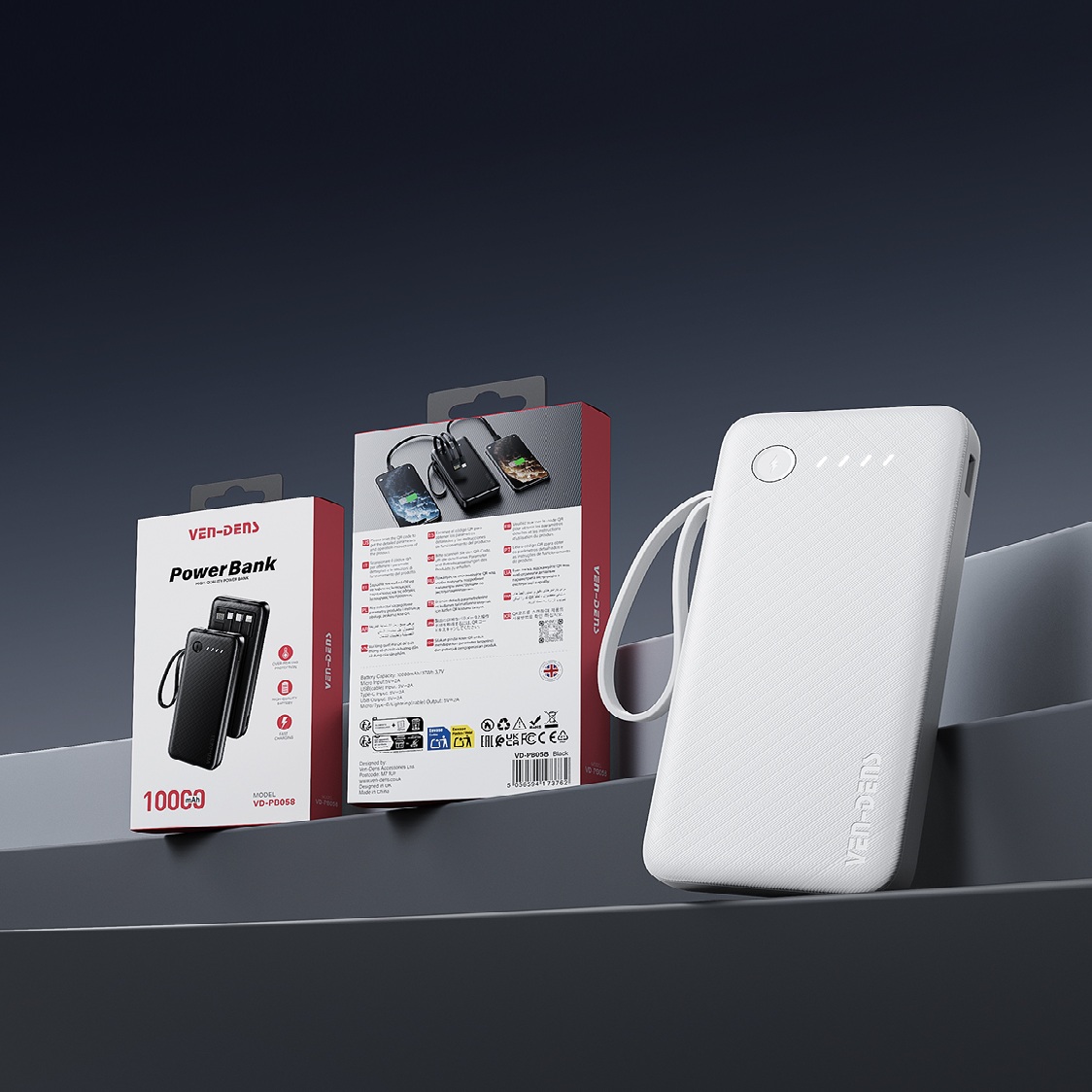 VEN-DENS VD-PB058 10000mAh Power Bank With 3IN1 Built in Charging